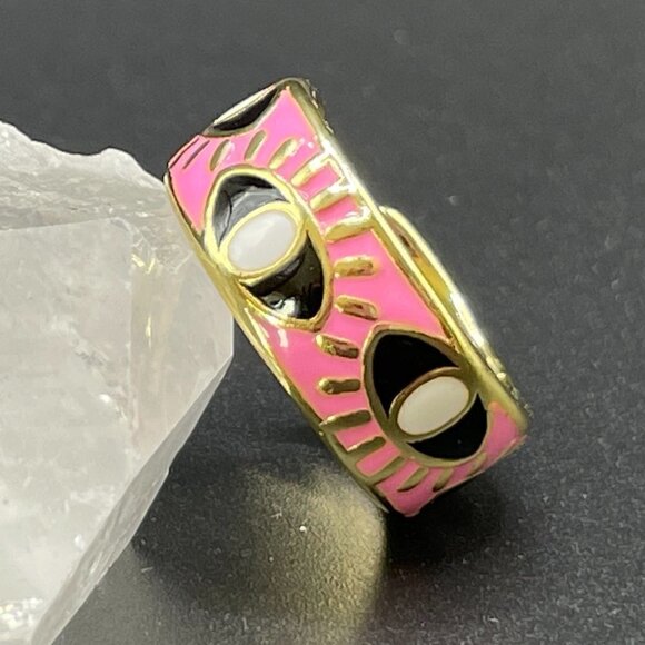 Evil Eye Enamel and Copper Adjustable Ring #1209 PINK - Picture 5 of 13